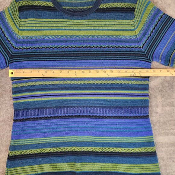 Rare Vintage 90s Suri Baby Alpaca Sweater XL Bright Green Blue Stripe Peru Retro - Picture 6 of 8